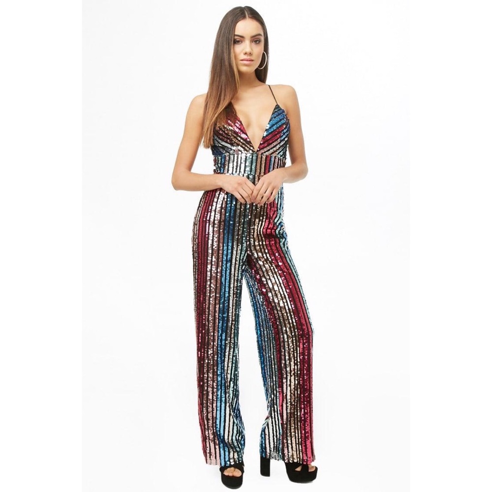 Multicolor Sequin Jumpsuit Wide Leg